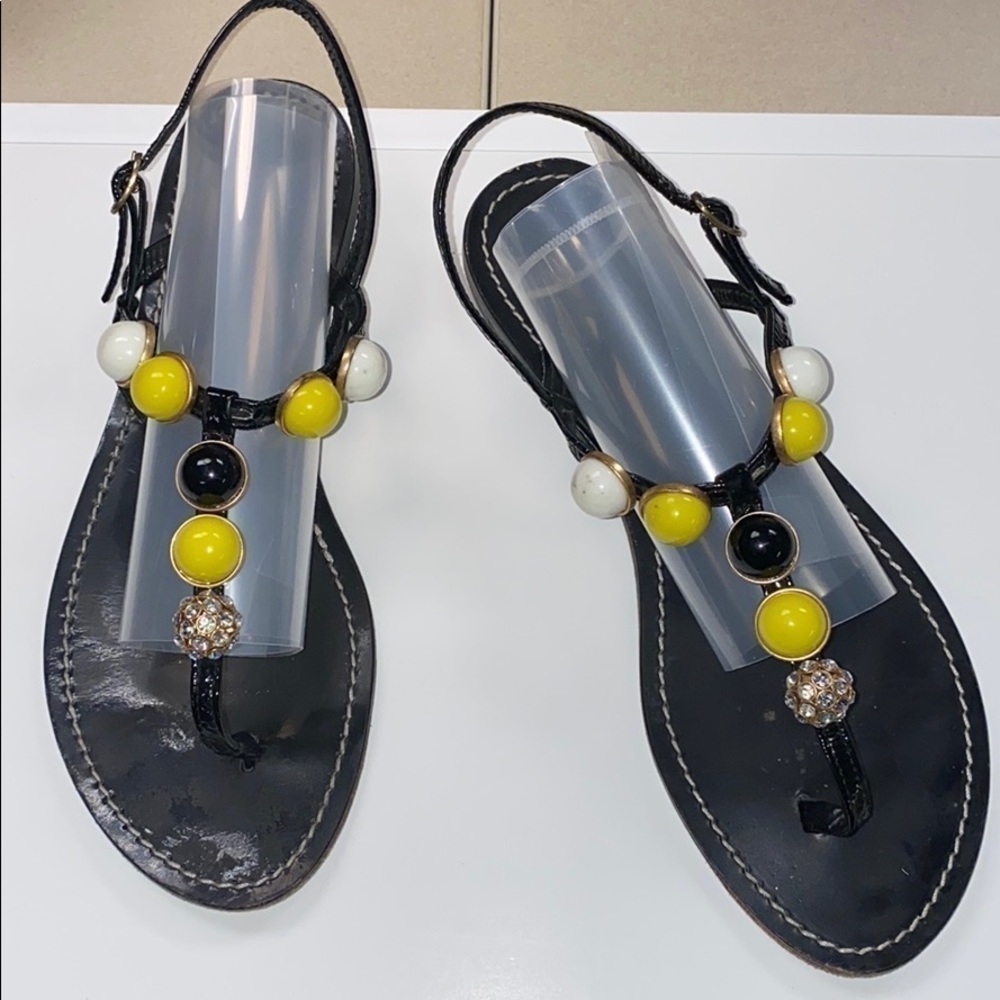 J.Crew Sz.9 Black Leather Beaded Flat Sandal Italy